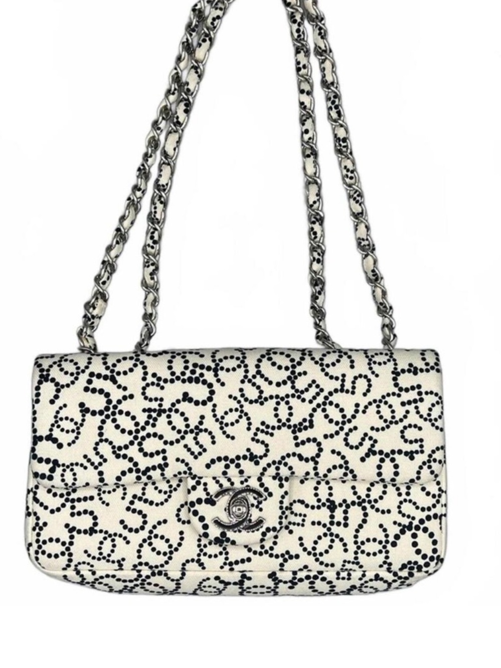 Chanel Vintage CC Dot Logo Flap Bag‎ Black White Limited Edition